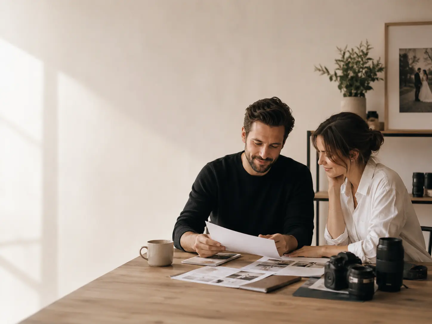 Photography studio owner confidently reviewing a clear sales follow-up plan with the team