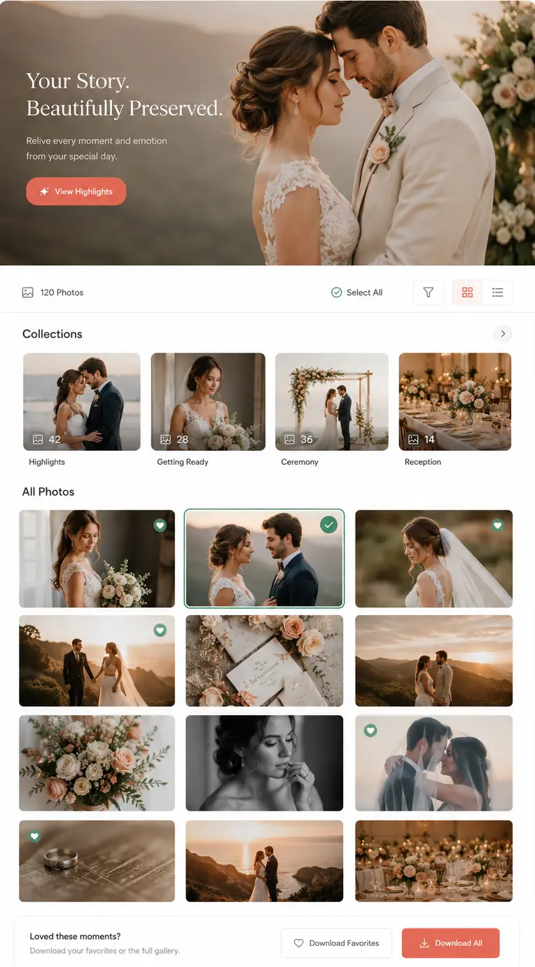 Comparison visual showing professional photography client gallery delivery with viewing, selections and downloads