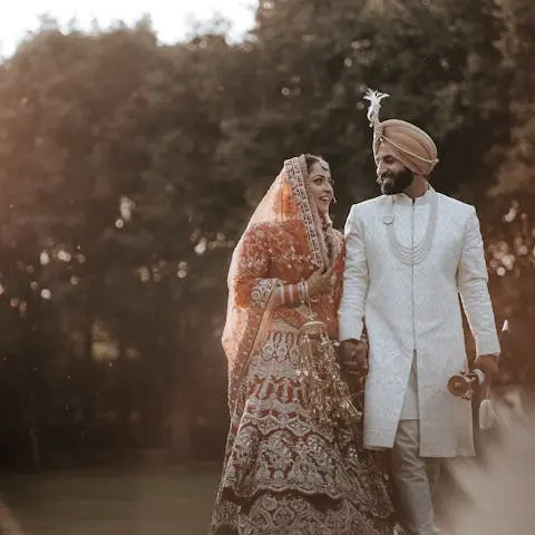 Newlyweds in traditional dress and turban