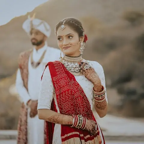 Bride in traditional Indian wedding clothing