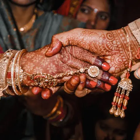 Traditional henna and jewelry at an Indian wedding ceremony