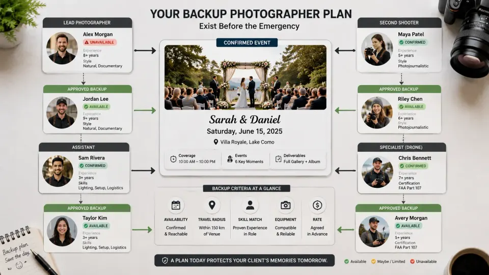 Backup Photographer Plan: What to Do If a Crew Member Cannot Shoot